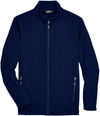 Am image of a Custom Core 365 Men's Cruise Two Layer Fleece Bonded Soft Shell Jacket in Classic Navy!