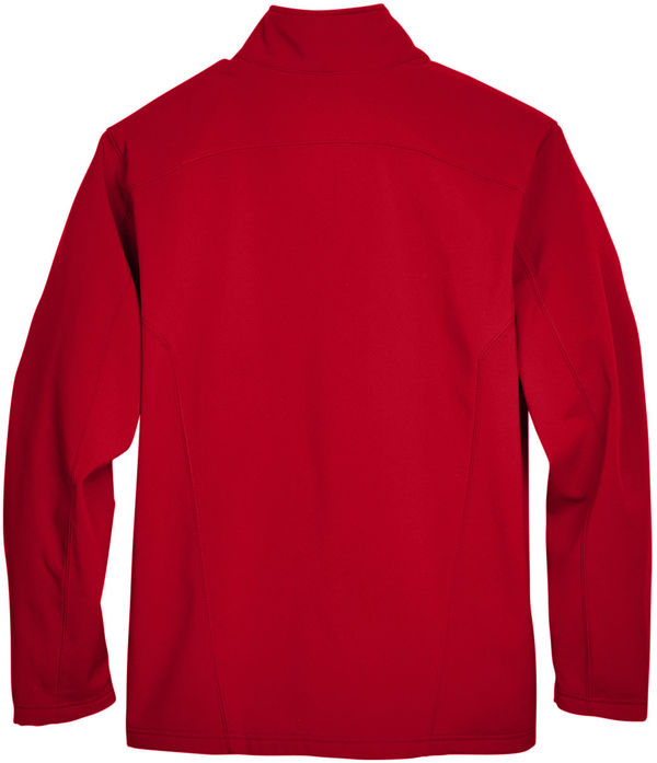 Am image of a Custom Core 365 Men's Cruise Two Layer Fleece Bonded Soft Shell Jacket in Classic Red!