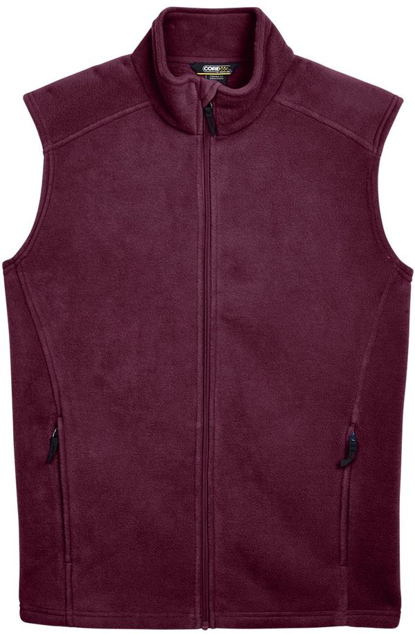Am image of a Custom Core 365 Men's Journey Fleece Vest in Burgundy!