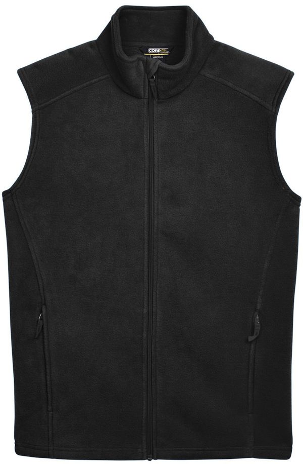 Am image of a Custom Core 365 Men's Journey Fleece Vest in Black!