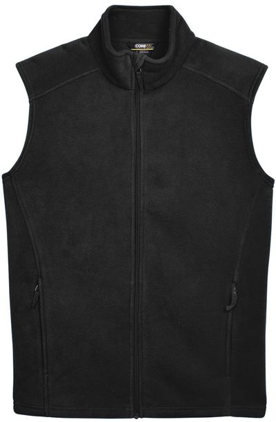 Am image of a Custom Core 365 Men's Journey Fleece Vest in Black!