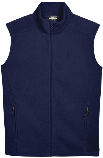 Am image of a Custom Core 365 Men's Journey Fleece Vest in Classic Navy!
