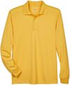 Am image of a Custom Core 365 Men's Pinnacle Performance Long Sleeve Piqué Polo in Campus Gold!