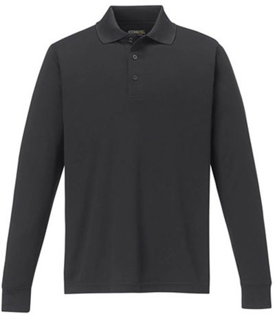 Am image of a Custom Core 365 Men's Pinnacle Performance Long Sleeve Piqué Polo in Carbon!