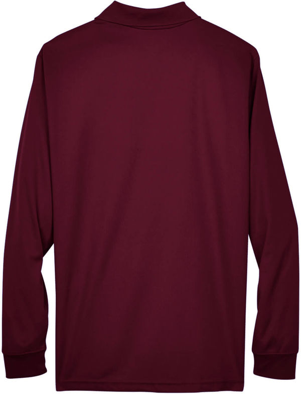 Am image of a Custom Core 365 Men's Pinnacle Performance Long Sleeve Piqué Polo in Burgundy!