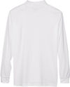 Am image of a Custom Core 365 Men's Pinnacle Performance Long Sleeve Piqué Polo in White!