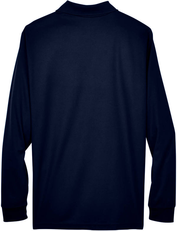 Am image of a Custom Core 365 Men's Pinnacle Performance Long Sleeve Piqué Polo in Classic Navy!
