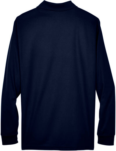 Am image of a Custom Core 365 Men's Pinnacle Performance Long Sleeve Piqué Polo in Classic Navy!