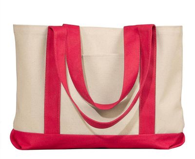 Am image of a Custom Liberty Bags Leeward Canvas Tote in Natural/Red!