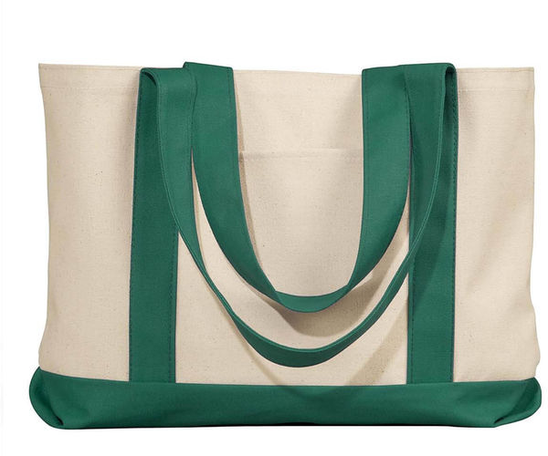 Am image of a Custom Liberty Bags Leeward Canvas Tote in Natural/Forest Green!