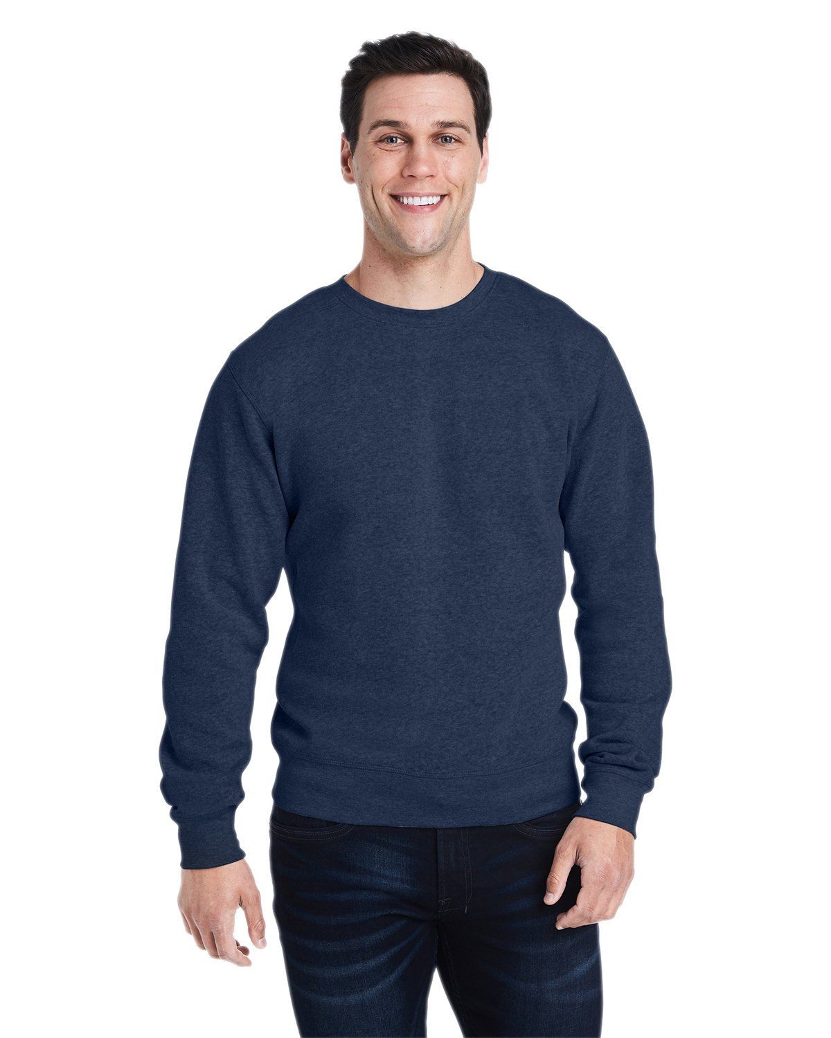 J America Adult Triblend Crewneck Sweatshirt in TRUE NAVY TRBLND