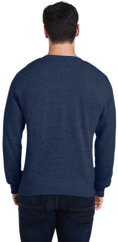 Am image of a Custom J America Adult Triblend Crewneck Sweatshirt in TRUE NAVY TRBLND!