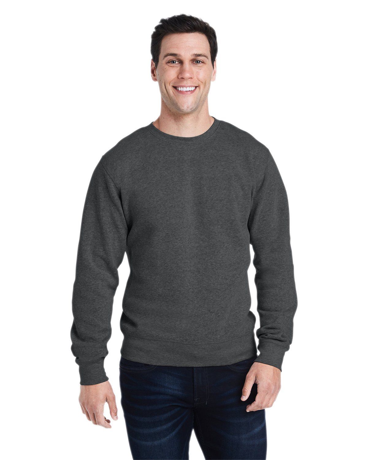 J America Adult Triblend Crewneck Sweatshirt in BLACK TRIBLEND