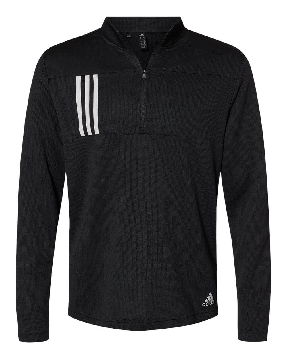Adidas 3 Stripes Double Knit Quarter Zip Pullover in Black/Grey Two