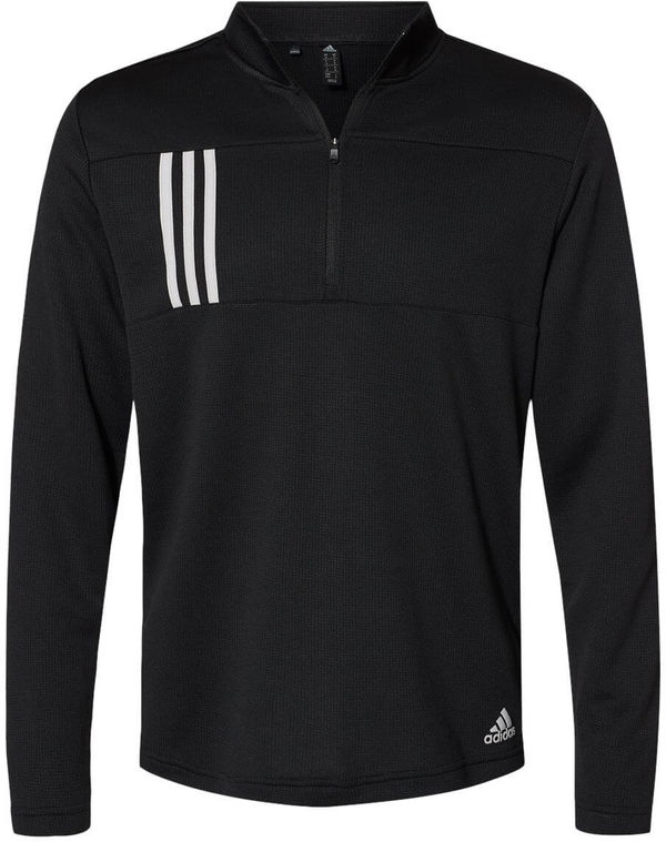 Am image of a Custom Adidas 3 Stripes Double Knit Quarter Zip Pullover in Black/Grey Two!