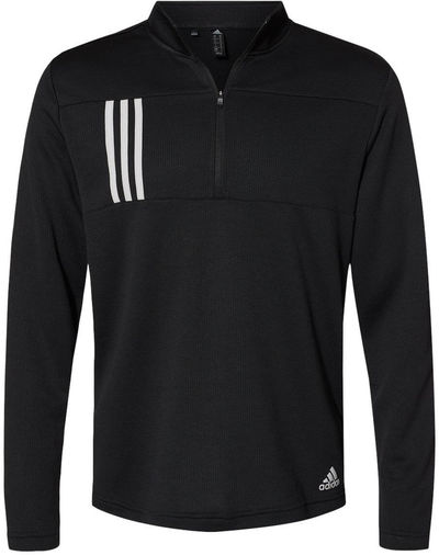 Am image of a Custom Adidas 3 Stripes Double Knit Quarter Zip Pullover in Black/Grey Two!