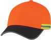 Am image of a Custom AJM Polycotton 6 Panel Constructed Reflective Safety Cap in Black/Fluorescent Orange/Reflective Grey!