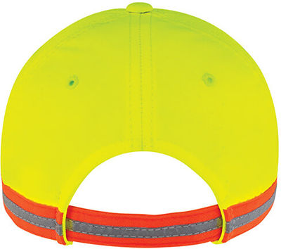 Am image of a Custom AJM Polycotton 6 Panel Constructed Reflective Safety Cap in Black/Safety Green/Reflective Grey!