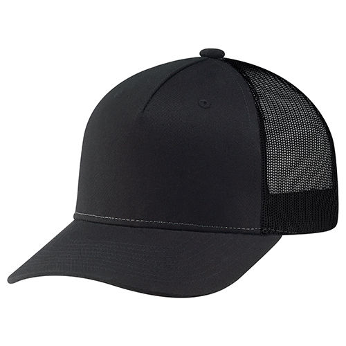 Deluxe Chino Twill Nylon Mesh 5 Panel Constructed Pro Round Five Mesh Back in Black