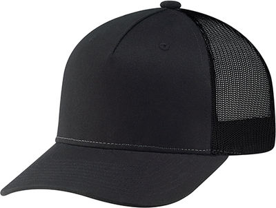 Am image of a Custom Deluxe Chino Twill Nylon Mesh 5 Panel Constructed Pro Round Five Mesh Back in Black!