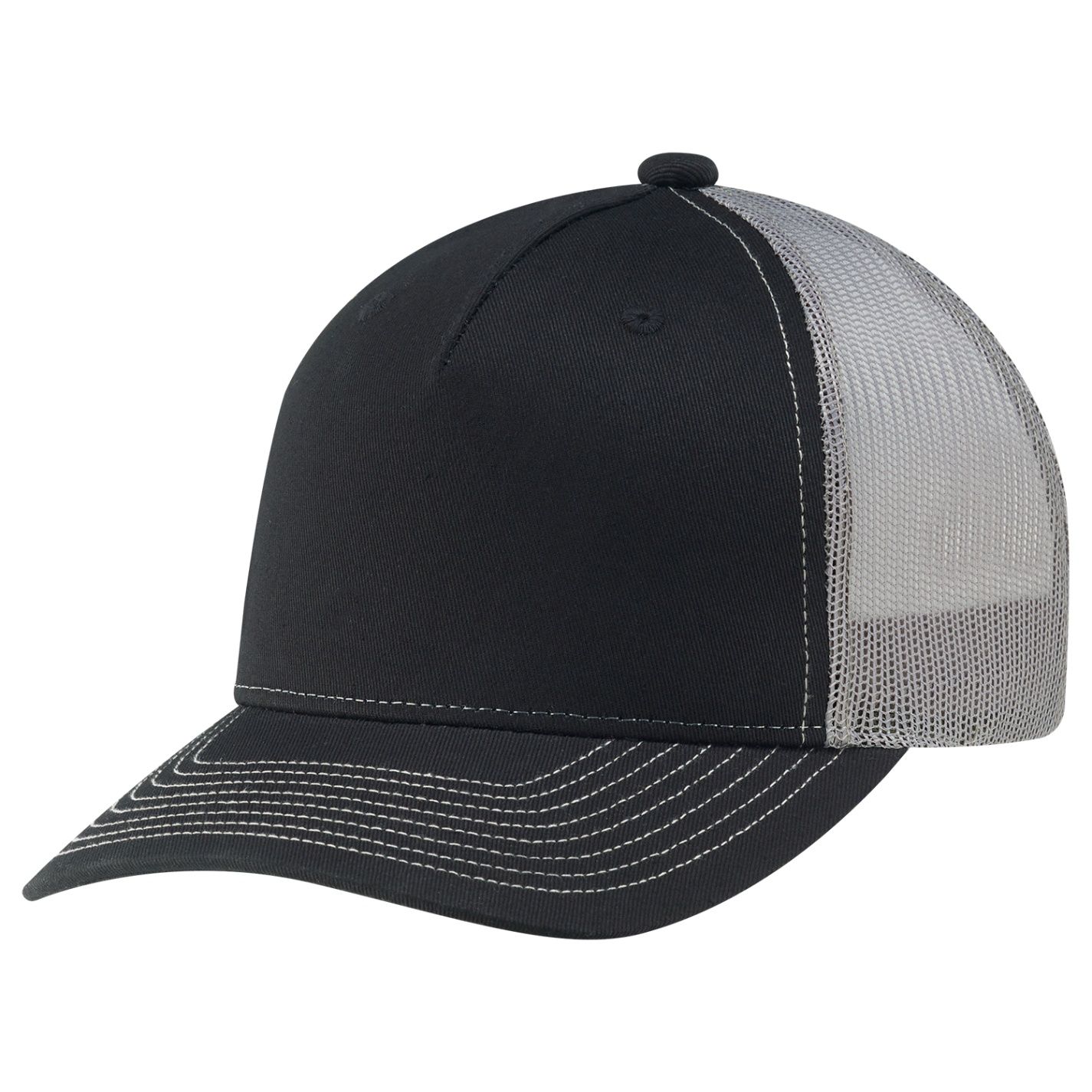Deluxe Chino Twill Nylon Mesh 5 Panel Constructed Pro Round Five Mesh Back in Black/Black/Slate