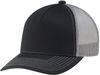 Am image of a Custom Deluxe Chino Twill Nylon Mesh 5 Panel Constructed Pro Round Five Mesh Back in Black/Black/Slate!