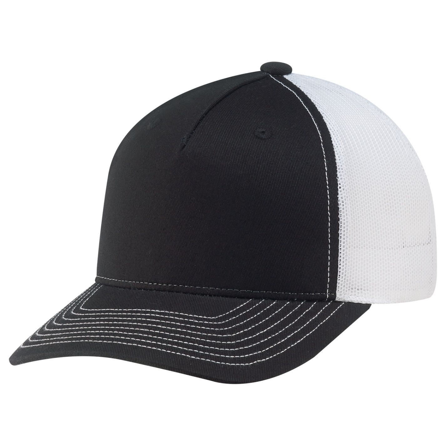 Deluxe Chino Twill Nylon Mesh 5 Panel Constructed Pro Round Five Mesh Back in Black/Black/White
