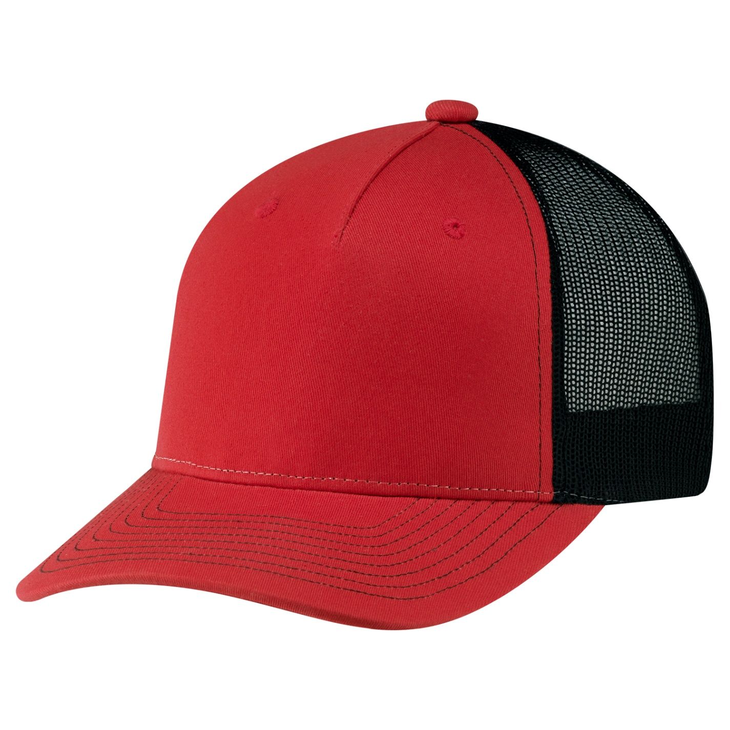 Deluxe Chino Twill Nylon Mesh 5 Panel Constructed Pro Round Five Mesh Back in Red/Red/Black