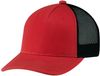 Am image of a Custom Deluxe Chino Twill Nylon Mesh 5 Panel Constructed Pro Round Five Mesh Back in Red/Red/Black!