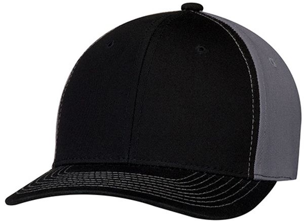 Am image of a Custom AJM Deluxe Chino Twill Cap in Black/Black/Charcoal!