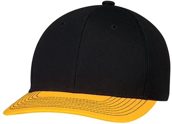 Am image of a Custom AJM Deluxe Chino Twill Cap in Gold/Black/Black!