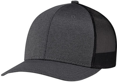 Am image of a Custom AJM Polyester Heather Nylon Mesh Hat in Black/black!