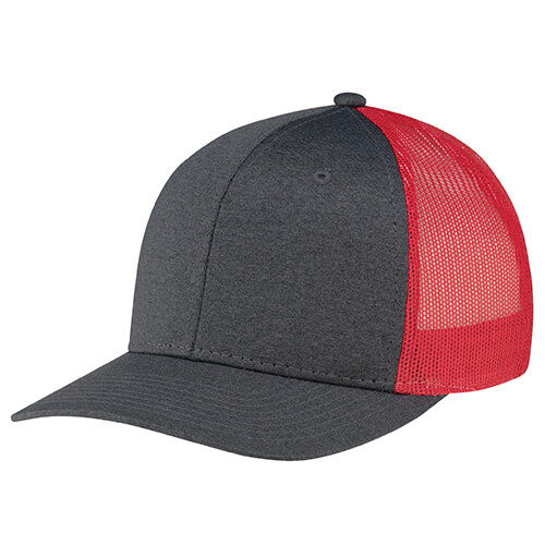AJM Polyester Heather Nylon Mesh Hat in Black/Red