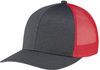 Am image of a Custom AJM Polyester Heather Nylon Mesh Hat in Black/Red!