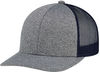 Am image of a Custom AJM Polyester Heather Nylon Mesh Hat in Charcoal/Navy!