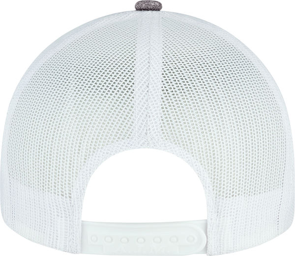 Am image of a Custom AJM Polyester Heather Nylon Mesh Hat in Black/black!