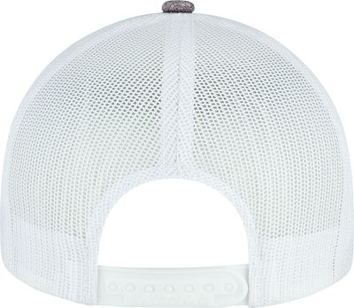 Am image of a Custom AJM Polyester Heather Nylon Mesh Hat in Black/black!