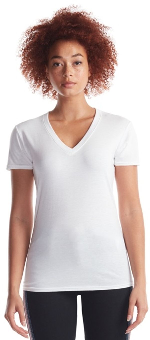 Am image of a Custom Jerico Ladies Bamboo Foundation V Neck in White!