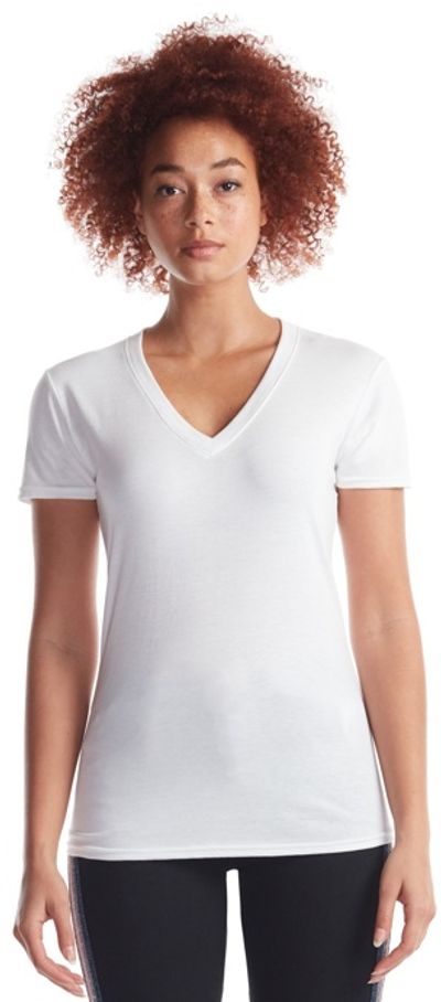 Am image of a Custom Jerico Ladies Bamboo Foundation V Neck in White!