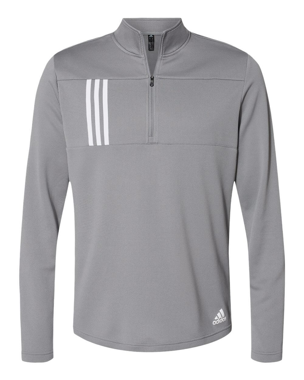 Adidas 3 Stripes Double Knit Quarter Zip Pullover in Grey Three/White