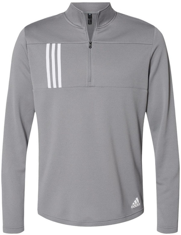 Am image of a Custom Adidas 3 Stripes Double Knit Quarter Zip Pullover in Grey Three/White!