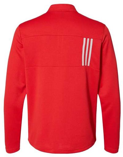 Am image of a Custom Adidas 3 Stripes Double Knit Quarter Zip Pullover in Team Collegiate Red!