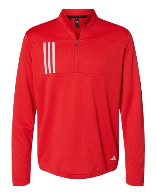Adidas 3 Stripes Double Knit Quarter Zip Pullover in Team Collegiate Red