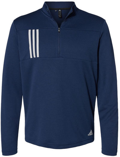Am image of a Custom Adidas 3 Stripes Double Knit Quarter Zip Pullover in Team Navy Blue/Grey Two!