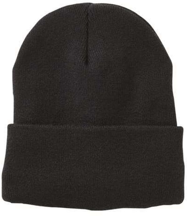 Am image of a Custom Sportsman Fleece Lined 12in Cuffed Beanie in Black!