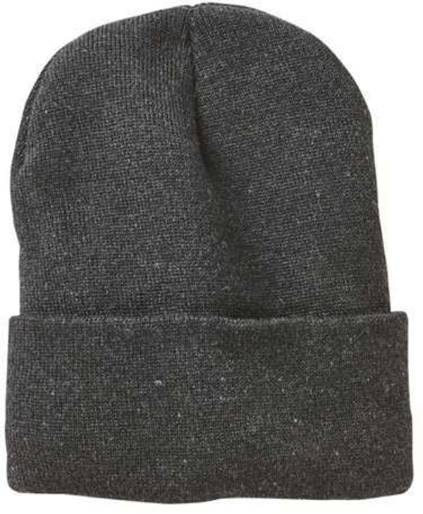 Am image of a Custom Sportsman Fleece Lined 12in Cuffed Beanie in Heather Charcoal!