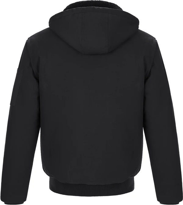 Am image of a Custom CX2 Big Red Mens Cotton Canvas Bomber Jacket with Sherpa Lining in Black!