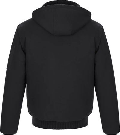 Am image of a Custom CX2 Big Red Mens Cotton Canvas Bomber Jacket with Sherpa Lining in Black!