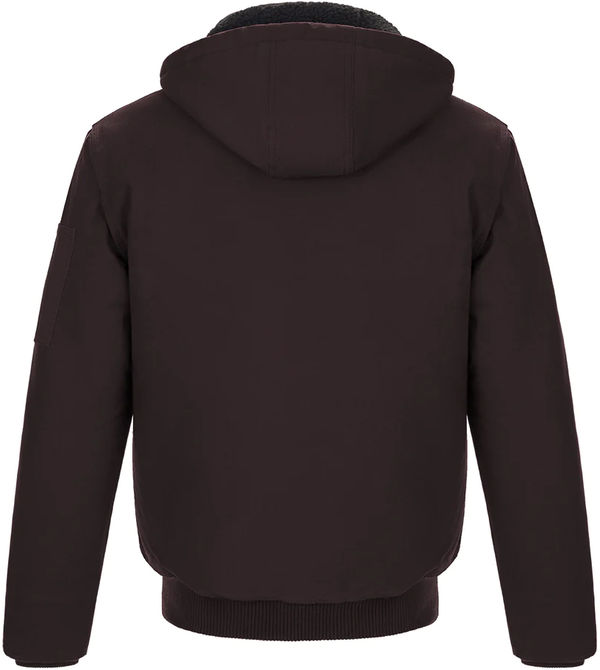 Am image of a Custom CX2 Big Red Mens Cotton Canvas Bomber Jacket with Sherpa Lining in Brown!