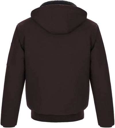 Am image of a Custom CX2 Big Red Mens Cotton Canvas Bomber Jacket with Sherpa Lining in Brown!